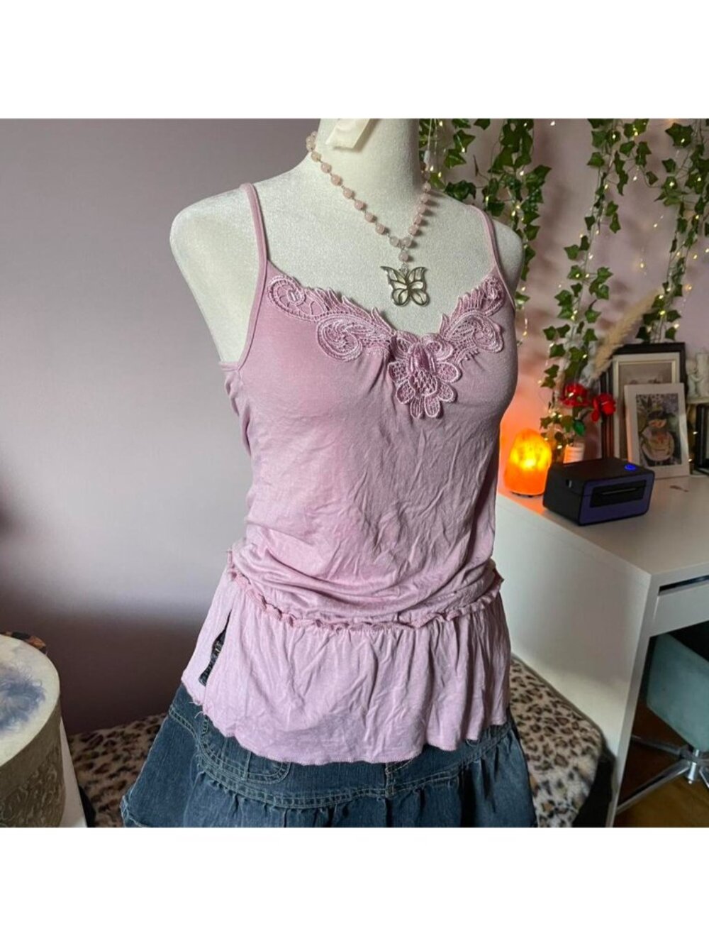Y2K cami top with embroidered details